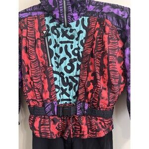 Obermeyer Women Ladies Petite10 Ski Snow Suit  Print Shoulder Pads Retro Vintage